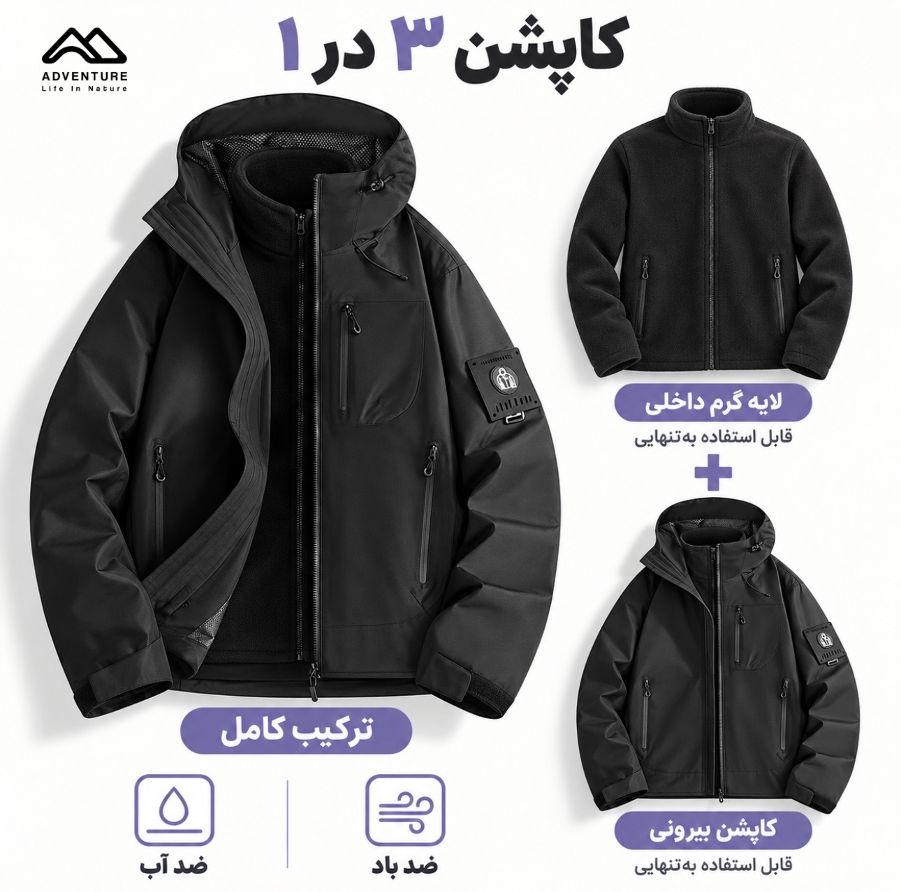 کاپشن دو پوش پلار اسنوهاک 25868_4مشکی